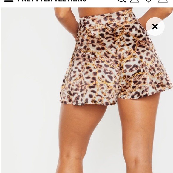 Prettylittlething brown leopard print satin short - Picture 3 of 8